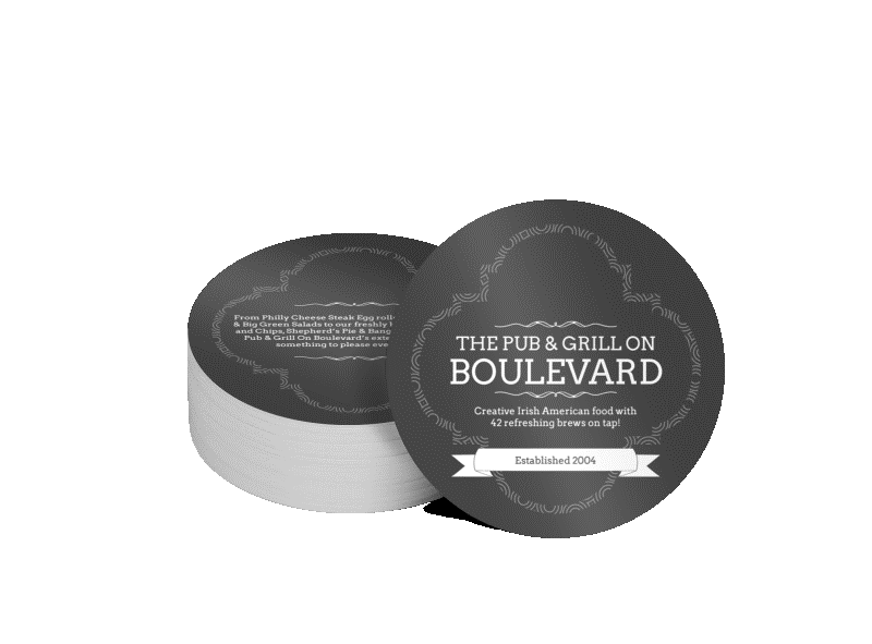 نمونهی زیرلیوانی تبلیغی رستوران Boulevard Pub & Grill